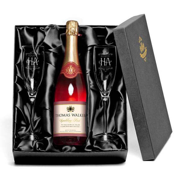 Personalised Sparkling Rosé Wine & Glasses Gift Set